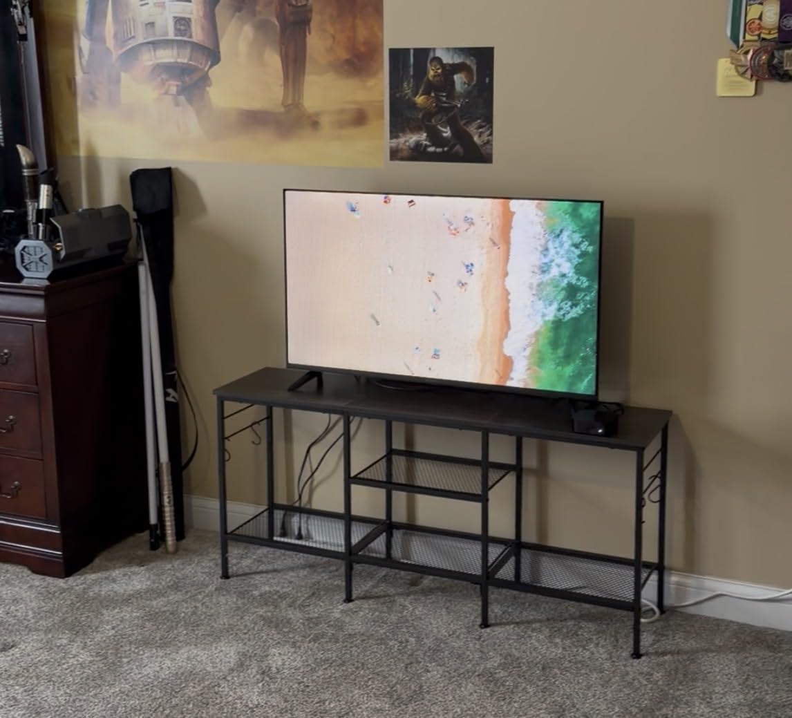 Furologee TV Stand for TVs up to 55 Inch, Entertainment Center with Open Storage Shelves, Media Console Table with Soundbar Shelf for Living Room, Bedroom, Rustic Brown customer photo 1