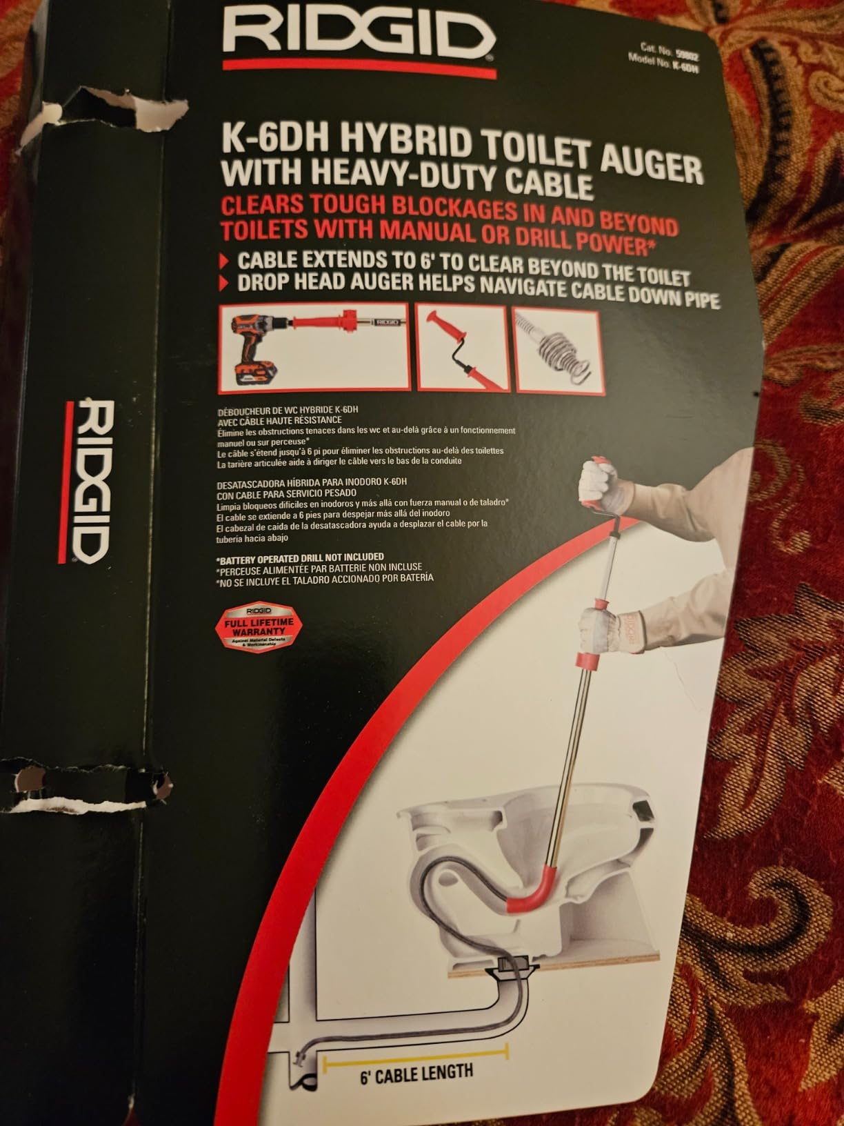 RIDGID 59802 K-6DH Hybrid Toilet Snake Auger with 6' Heavy-Duty Drop Head Tri-Wrap Cable customer photo 1