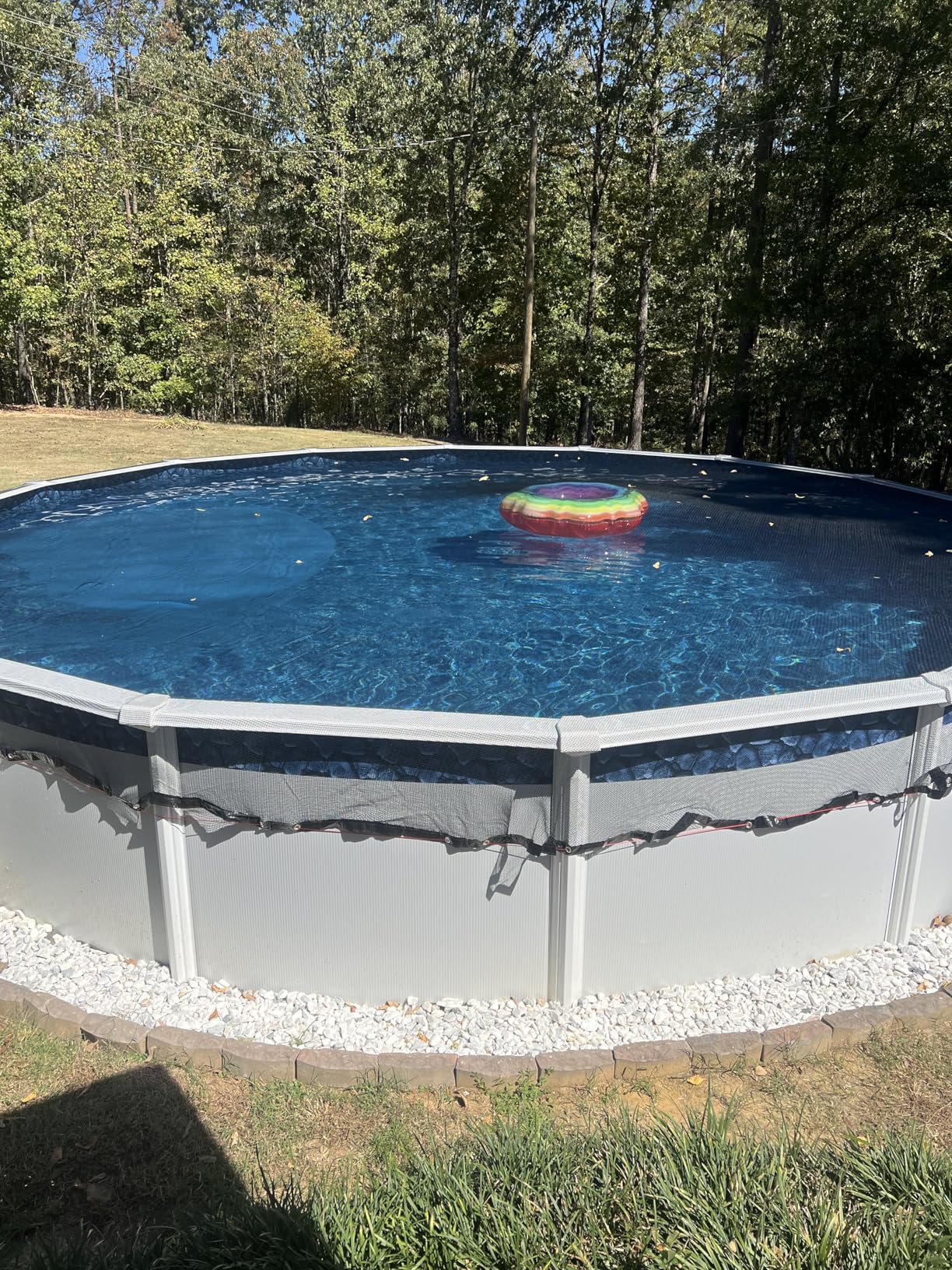 Blue Wave Arctic Armor 24-ft Round Leaf Net Mesh Above Ground Pool Cover | Treated polyethylene, 3-ft overlap, reinforced grommets every 2 ft, vinyl cable, metal winch, drains rain, traps leaves customer photo 1