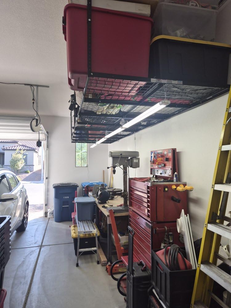 FLEXIMOUNTS 4x8 Overhead Garage Storage Rack, Adjustable Organization System, Heavy-Duty Metal Ceiling Racks, 750lbs Weight Capacity, Black, Classic Series customer photo 2