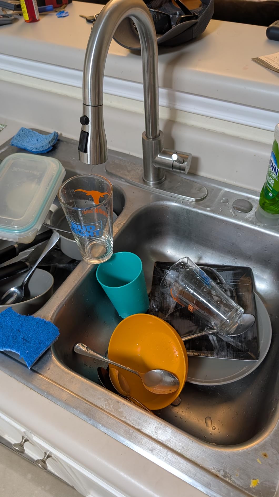 WEWE Single Handle High Arc Brushed Nickel Pull Out Kitchen Faucet,Single Level Stainless Steel Kitchen Sink Faucets with Pull Down Sprayer,Suitable for Laundry Rv Bar customer photo 1