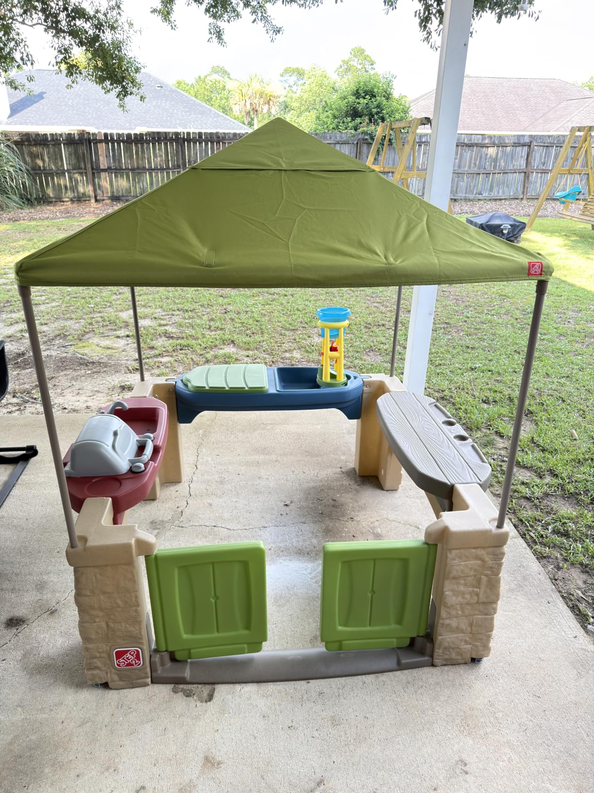 Step2 All Around Playtime Patio with Canopy Playset - Shaded Outdoor Playhouse for Kids with Realistic, Interactive Features, Room for Multiple Toddlers to Play - Dimensions: 60