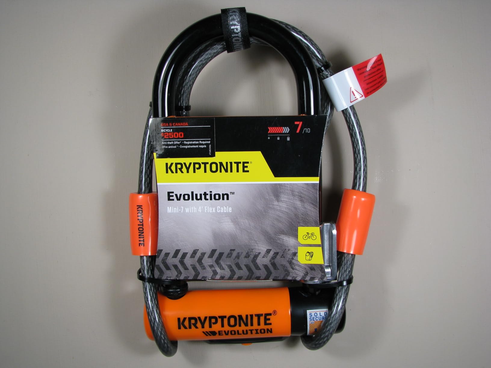 Kryptonite Evolution Mini-7 Bike U-Lock, 13mm Steel Shackle, 4 ft Cable | Sold Secure Gold Certified 13mm Hardened Steel Shackle, Double Deadbolt, FlexFrame-U Mounting Bracket and 3 Keys customer photo 2