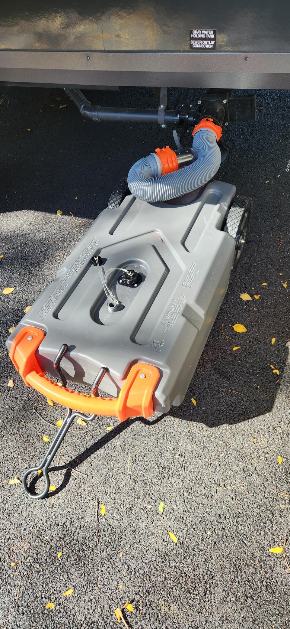 Camco Rhino 15-Gallon Portable RV Tote Tank - Features Large Heavy-Duty No-Flat Wheels & Low Drain Hole - Includes Removable Steel Tow Adapter, 3' Sewer Hose & More RV Accessories (39000) customer photo 2