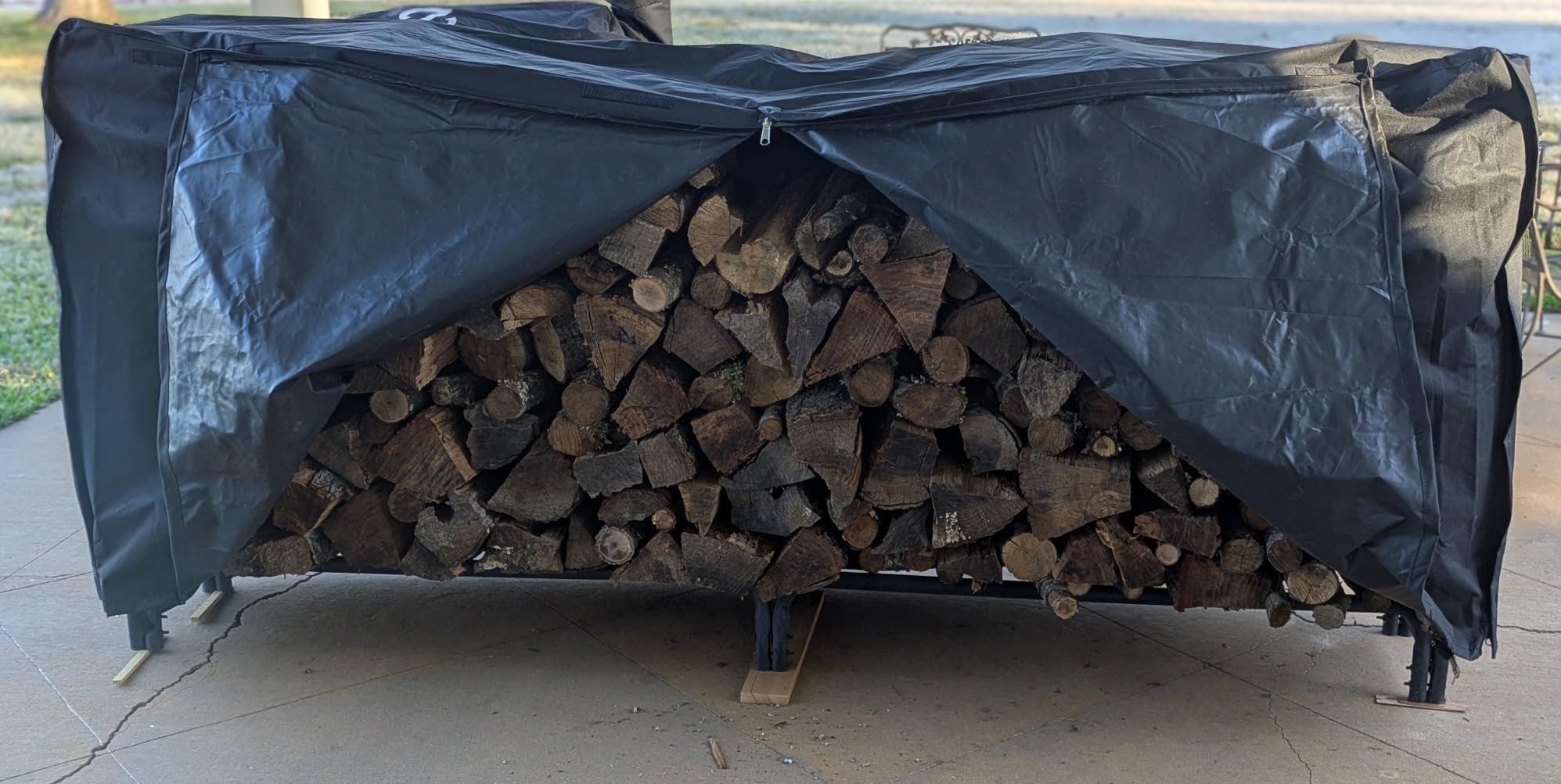 VIVOHOME 8ft Waterproof Outdoor Firewood Log Rack Cover, Black - Heavy Duty 600D Oxford Weather Resistant Fire Wood Storage Holder Cover with Zipper and Hook Loop Tape (Rack not Included) customer photo 2