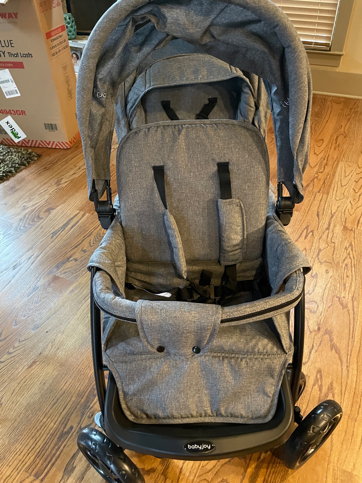 BABY JOY Double Stroller, Foldable Lightweight Twin Stroller with Tandem Seating, Adjustable Backrest/Canopy/Footrest, 5-Point Harness, Storage Basket, Newborn and Toddler (Black) customer photo 1