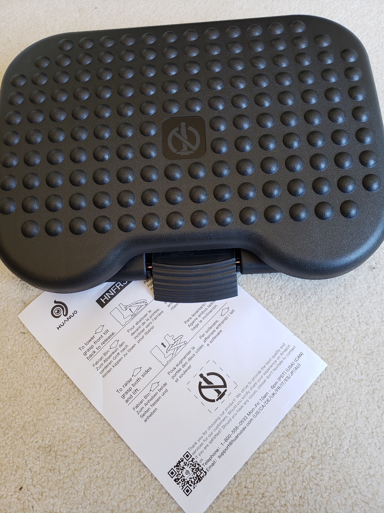 HUANUO Adjustable Desk Footrest, Foot Rest for Under Desk at Work with Massage, Adjustable Foot Stool with 3 Height Position & 30 Degree Tilt Angle Adjustment for Home, Office customer photo 1
