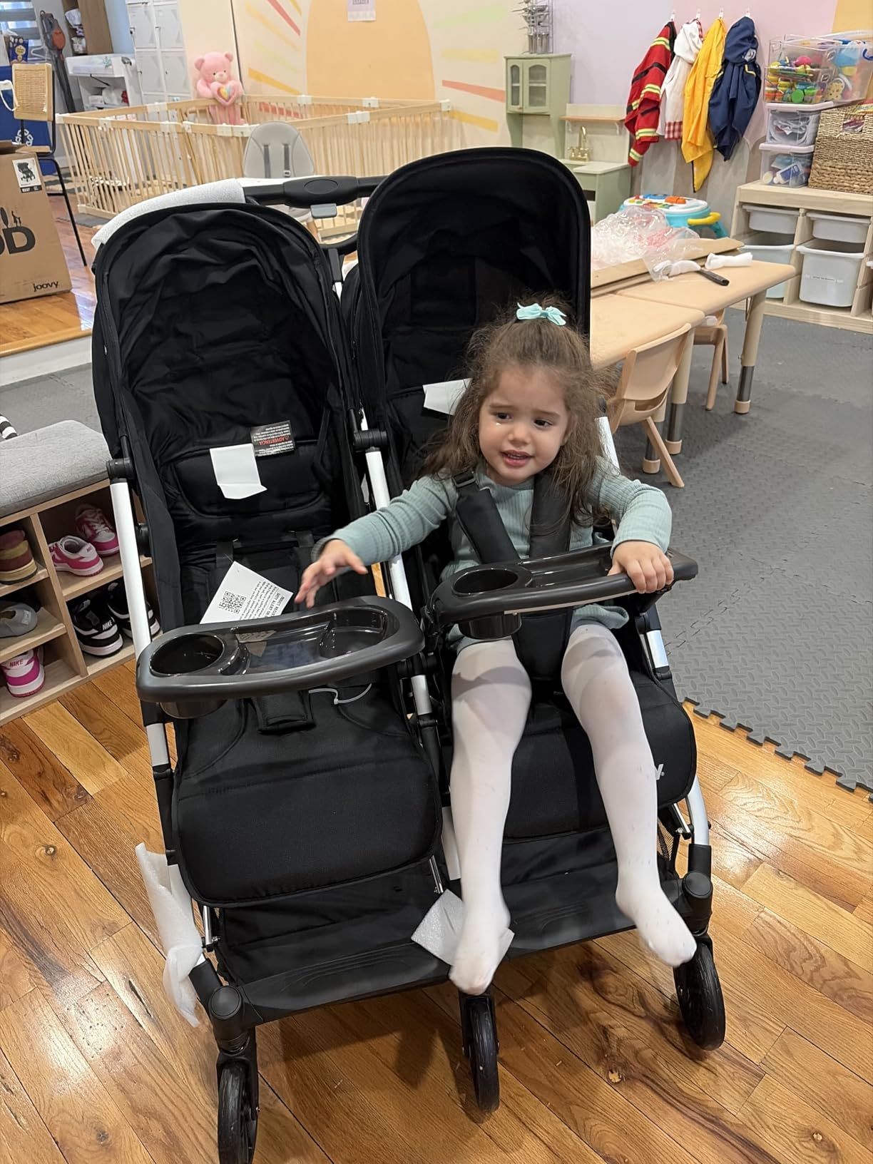 Joovy Kooper X2 Double Stroller, Lightweight Travel Stroller, Compact Fold with Tray, Olive customer photo 1