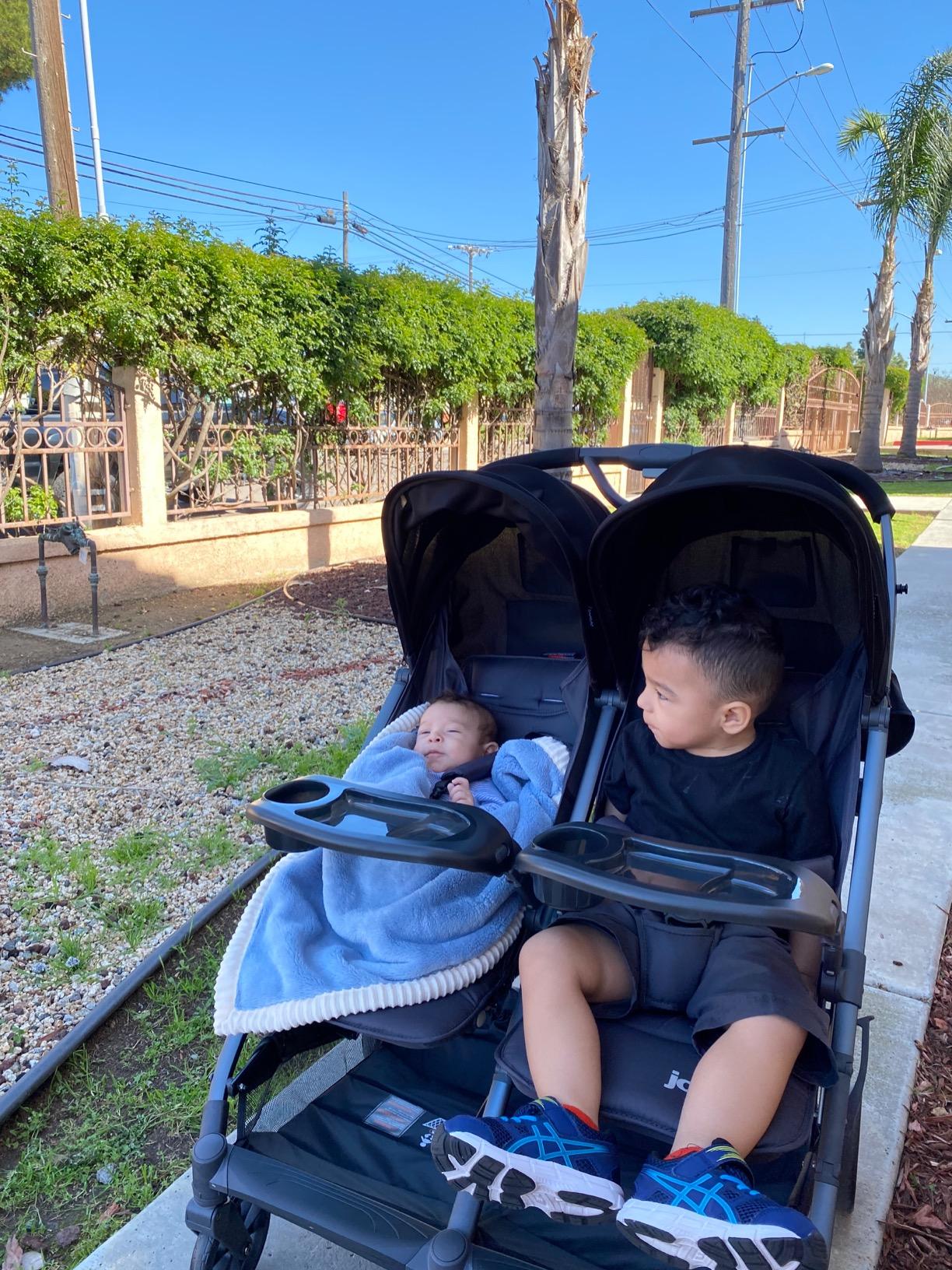 Joovy Kooper X2 Double Stroller, Lightweight Travel Stroller, Compact Fold with Tray, Olive customer photo 2