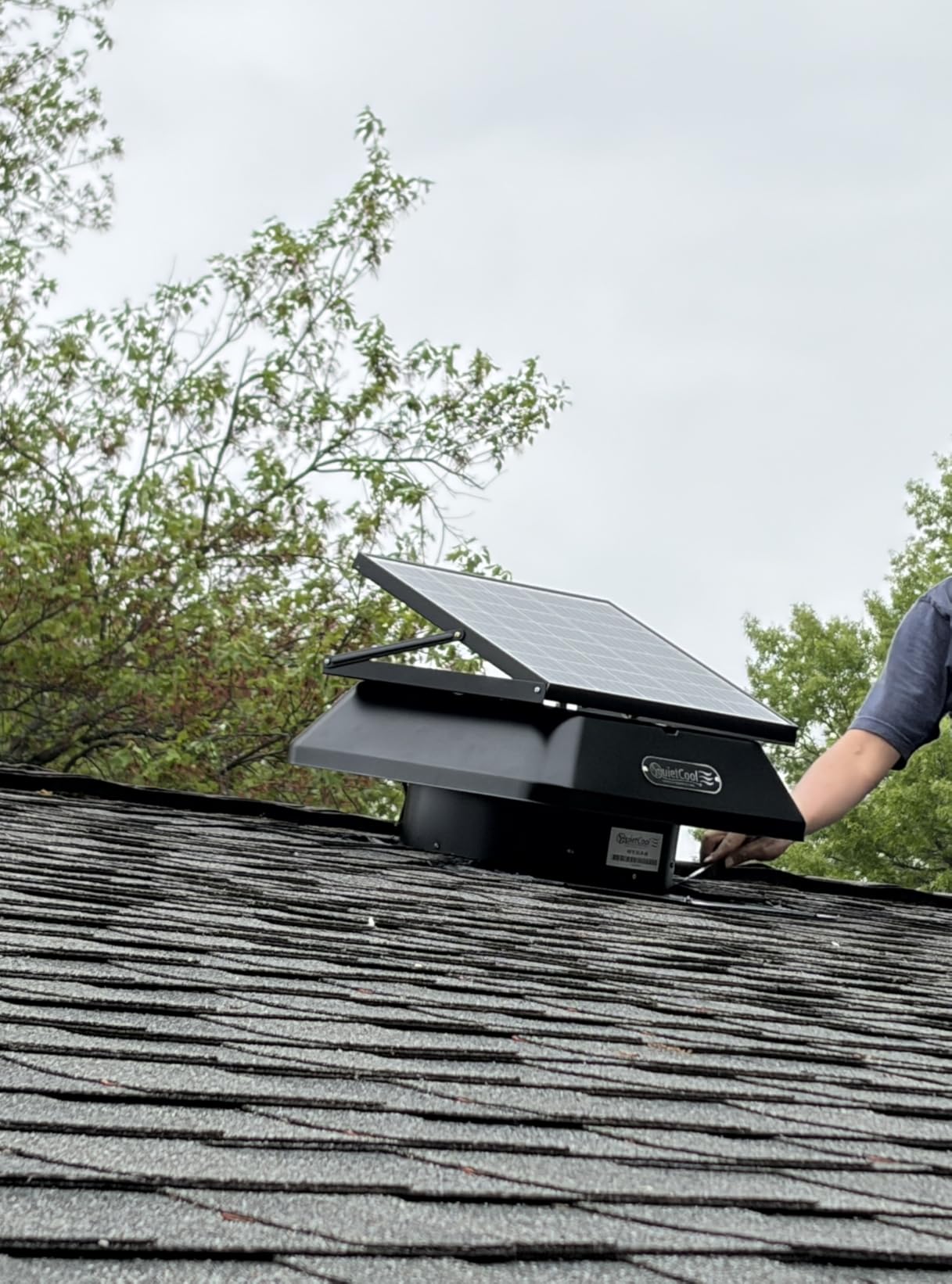 QuietCool AFR SLR-40 Roof Mount Solar Attic Fan - 40 Watt Adjustable Panel - Included AC/DC Inverter for 24/7 Runtime - Thermostat Controlled customer photo 1
