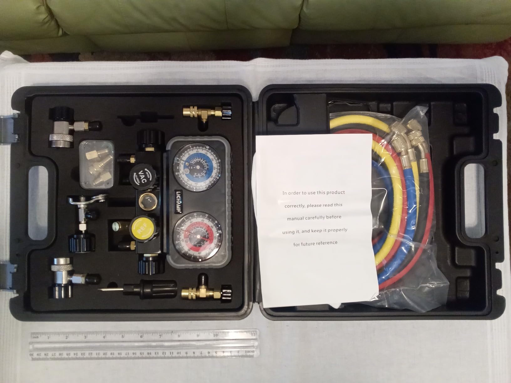 Lichamp HVAC R410A Manifold Gauge Set AC R134A, Freon R22 R32 410A 134A Diagnostic Manifold Gauge with Hose Kit customer photo 1