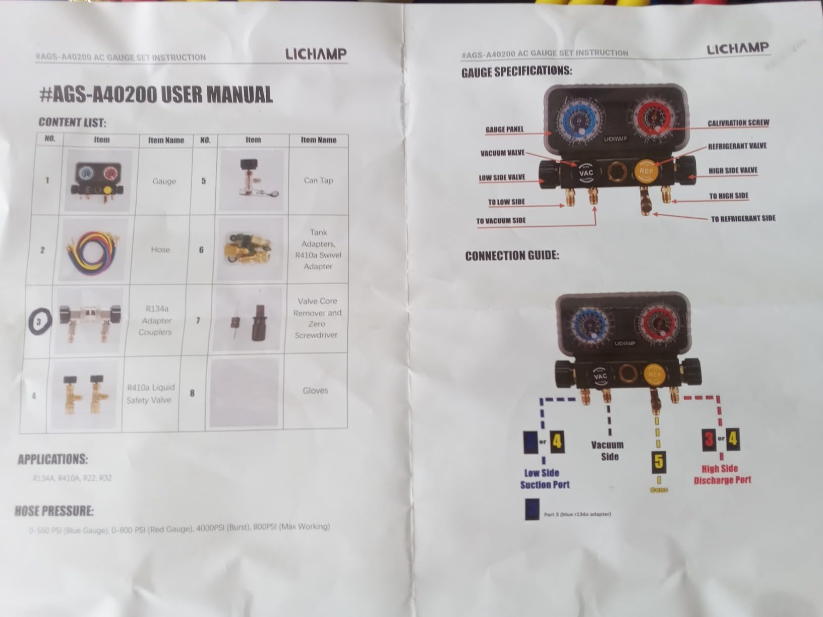 Lichamp HVAC R410A Manifold Gauge Set AC R134A, Freon R22 R32 410A 134A Diagnostic Manifold Gauge with Hose Kit customer photo 2