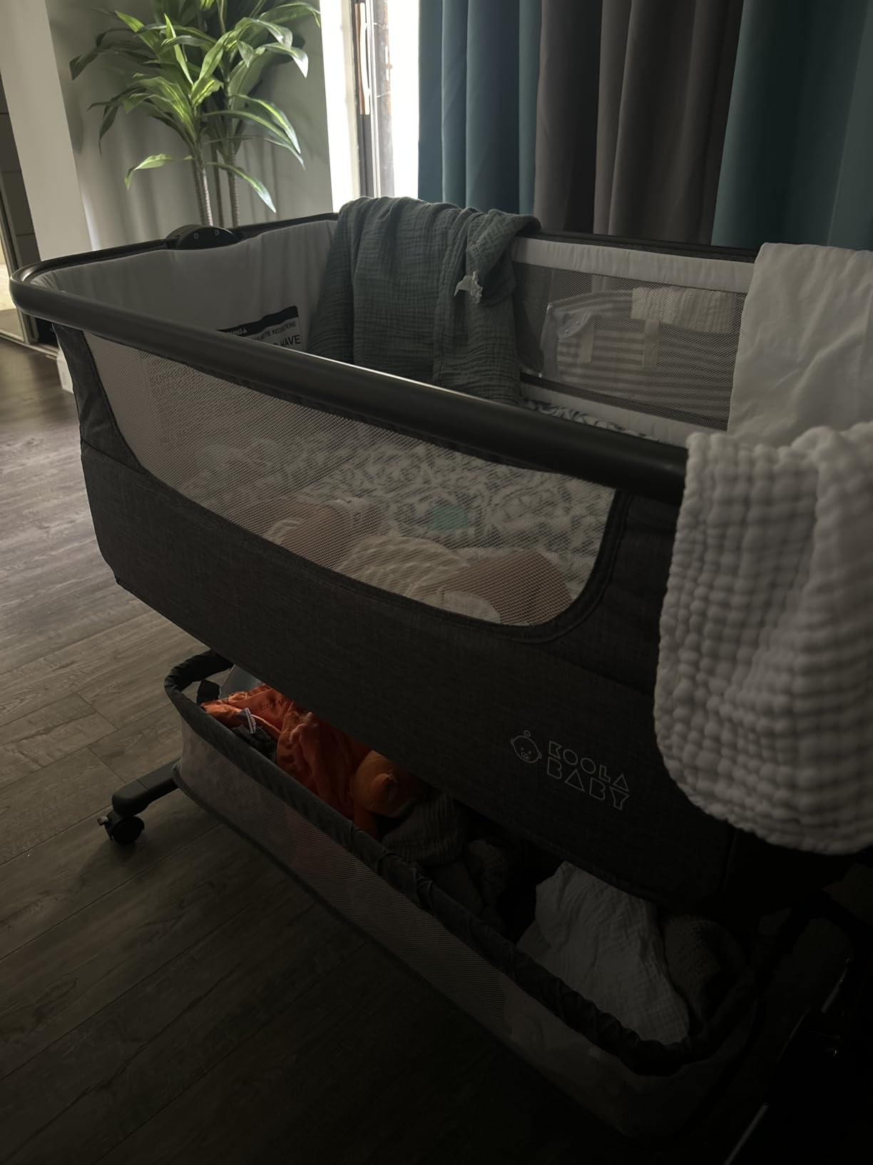 KoolerThings Baby Bassinet, Bedside Sleeper for Baby, Easy Folding Portable Crib with Storage Basket for Newborn, Bedside Bassinet, Comfy Mattress/Travel Bag Included (Grey) customer photo 1