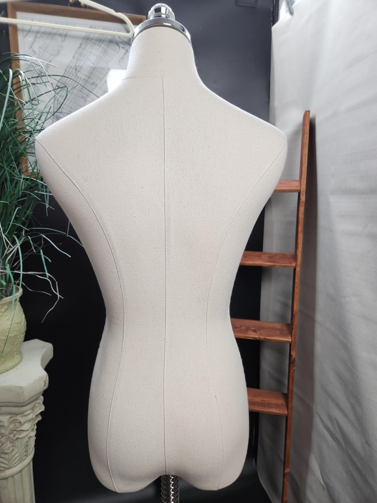 Female Display Dress Form Mannequin in Natural Canvas on Metal Rolling Base by TSC (Natural Canvas / Black Metal, Small) customer photo 1
