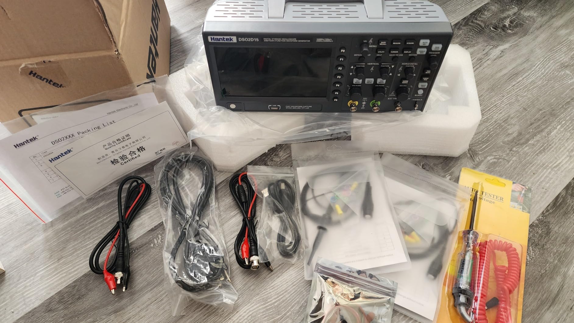 Hantek DSO2D15 Digital Storage Lab Oscilloscopes 150MHz Bandwidth 2CH Dual Channel 1GSa/s 8M Memory Depth with 1CH Waveform Generator with High Voltage Probe customer photo 1