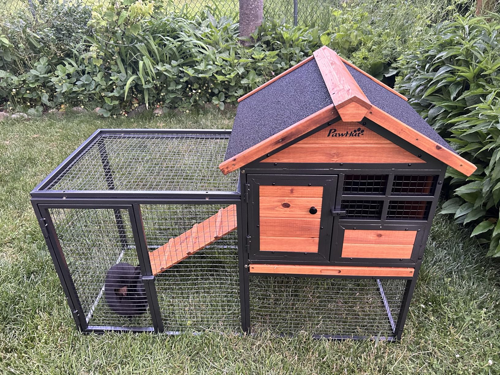 PawHut 2-Level Rabbit Hutch Bunny House with Weatherproof Hinged Asphalt Roof, Removable Tray and Ramp for Outdoor customer photo 1