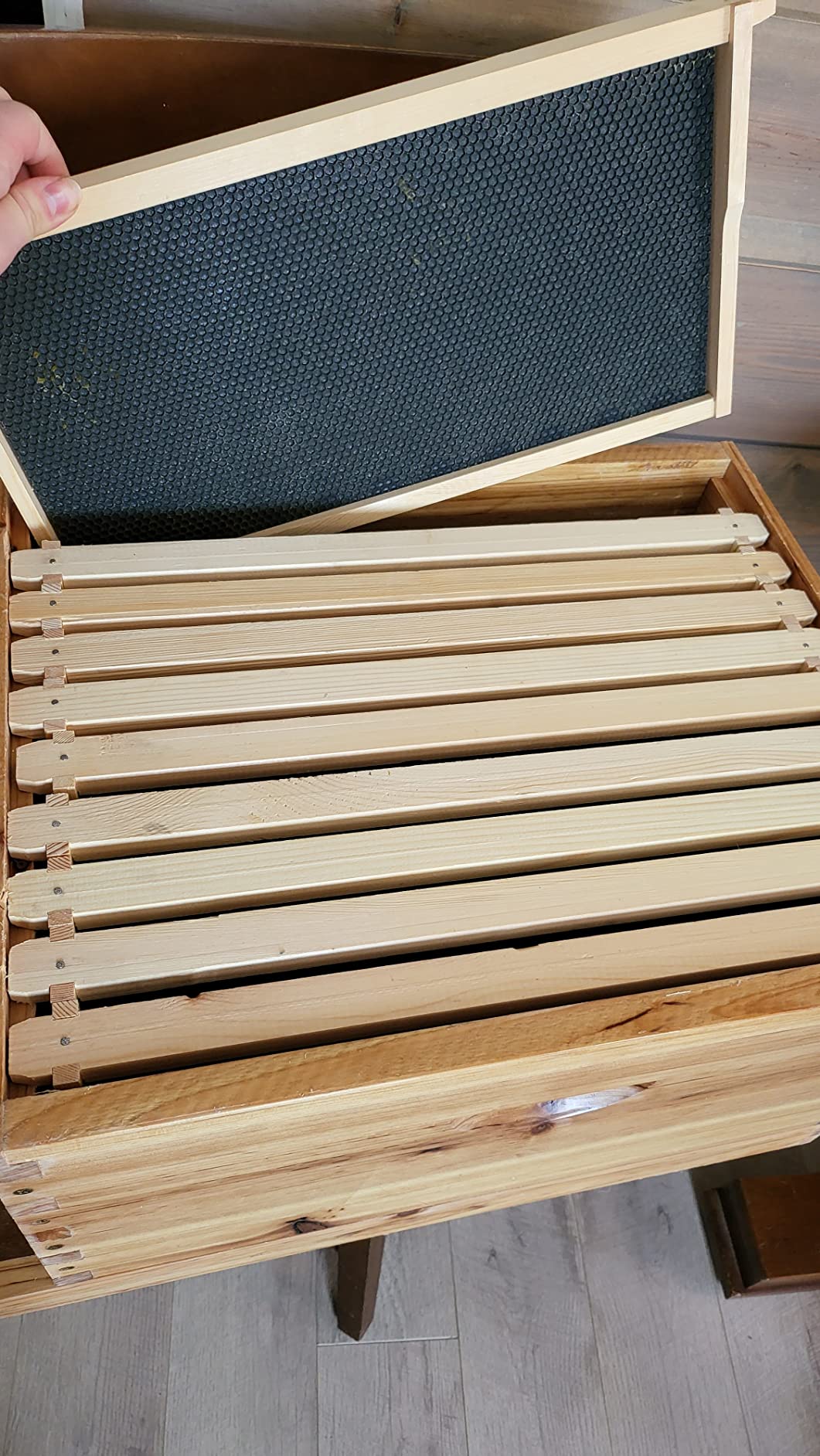 Honey Lake 8 Frame Beehive Starter Kit - Beeswax Coated Deep Beehive Box with Frames, Complete Beekeeping Kit for Beginners with Bee Smoker, Hive Tools, Brush, Gloves & Protective Veil Hat customer photo 2