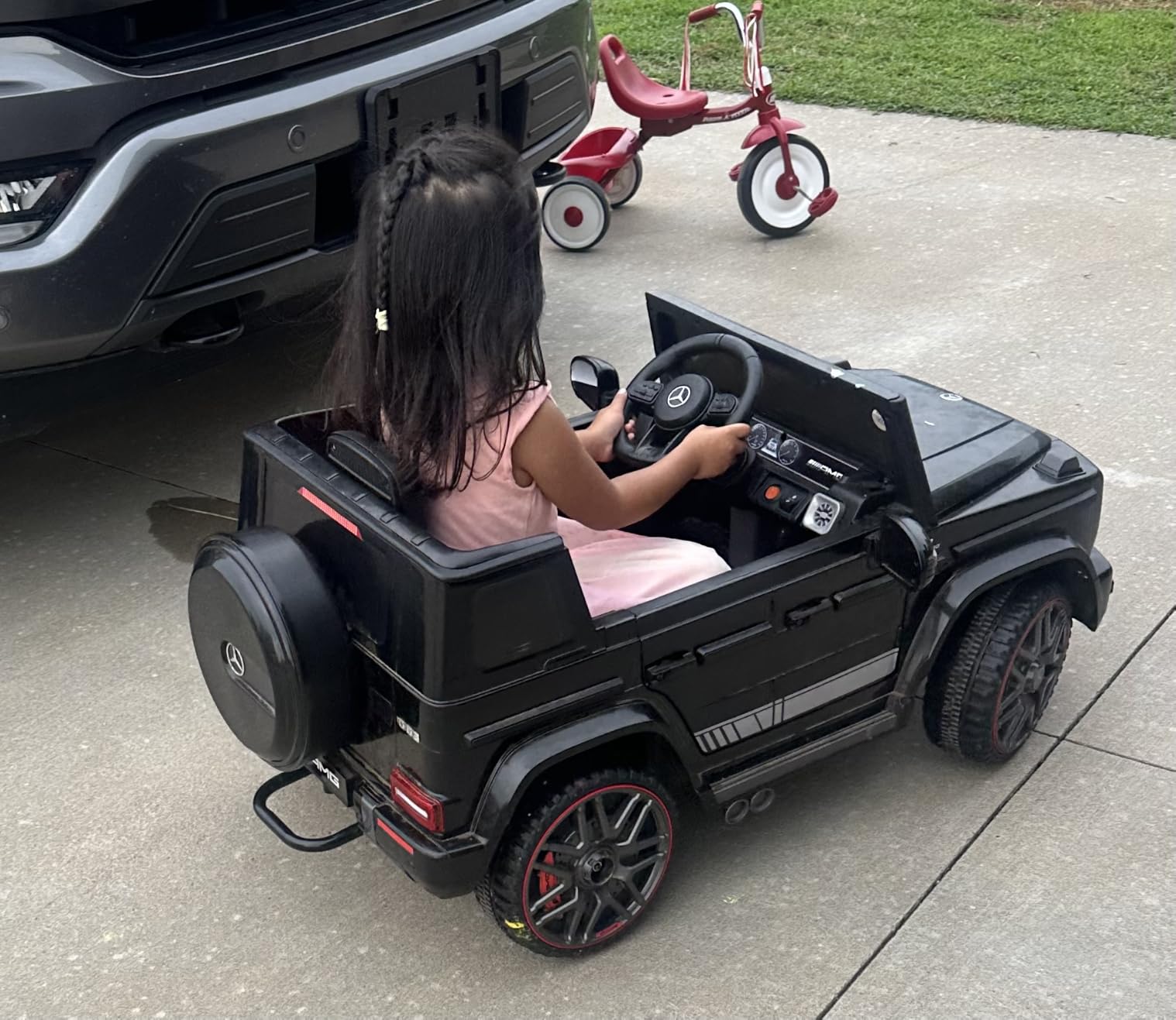 ANPABO Licensed Mercedes-Benz G63 Car for Kids, 12V 7AH Ride on Car w/Parent Remote Control, LED Headlights, Music Player & Horn, Soft Start, Low Battery Prompt, Kids Electric Car, White customer photo 2