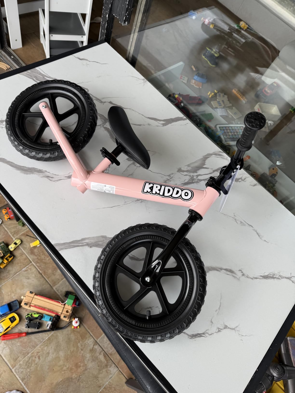 KRIDDO Balance Bike 2 Year Old, Tool-Free Adjustable Toddler Bike | Easy to Assemble, Personalized Plate with 3 Sticker Sets, White, 2 Year Old Boy Birthday Gift customer photo 2