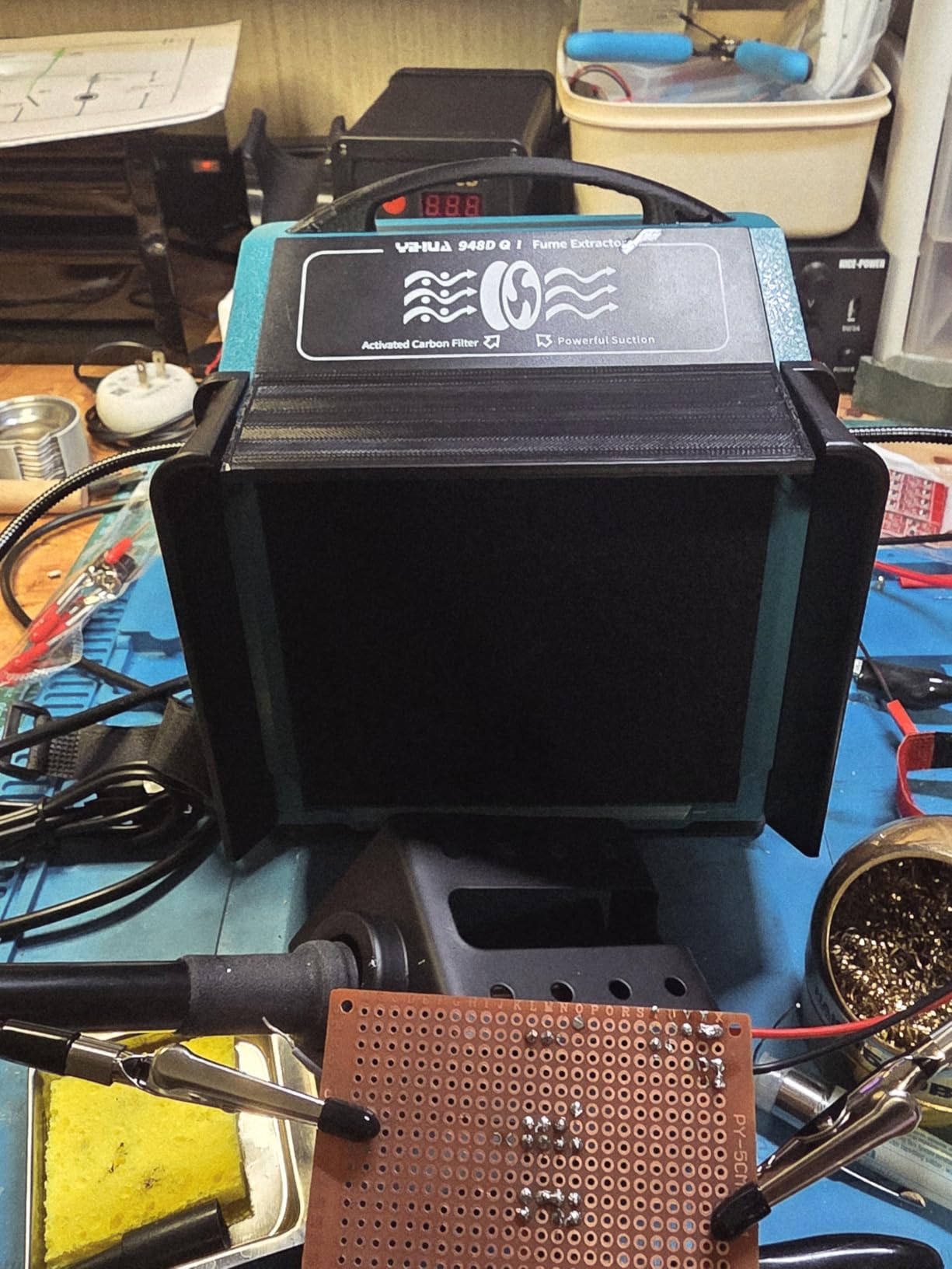 YIHUA 948DQ-I Solder Fume Extractor Fan Solder Smoke Absorber Remover Tiltable Angle with Flexible Helping Hands 8 Extra Fan Filters for Soldering Wood Burning and more customer photo 1