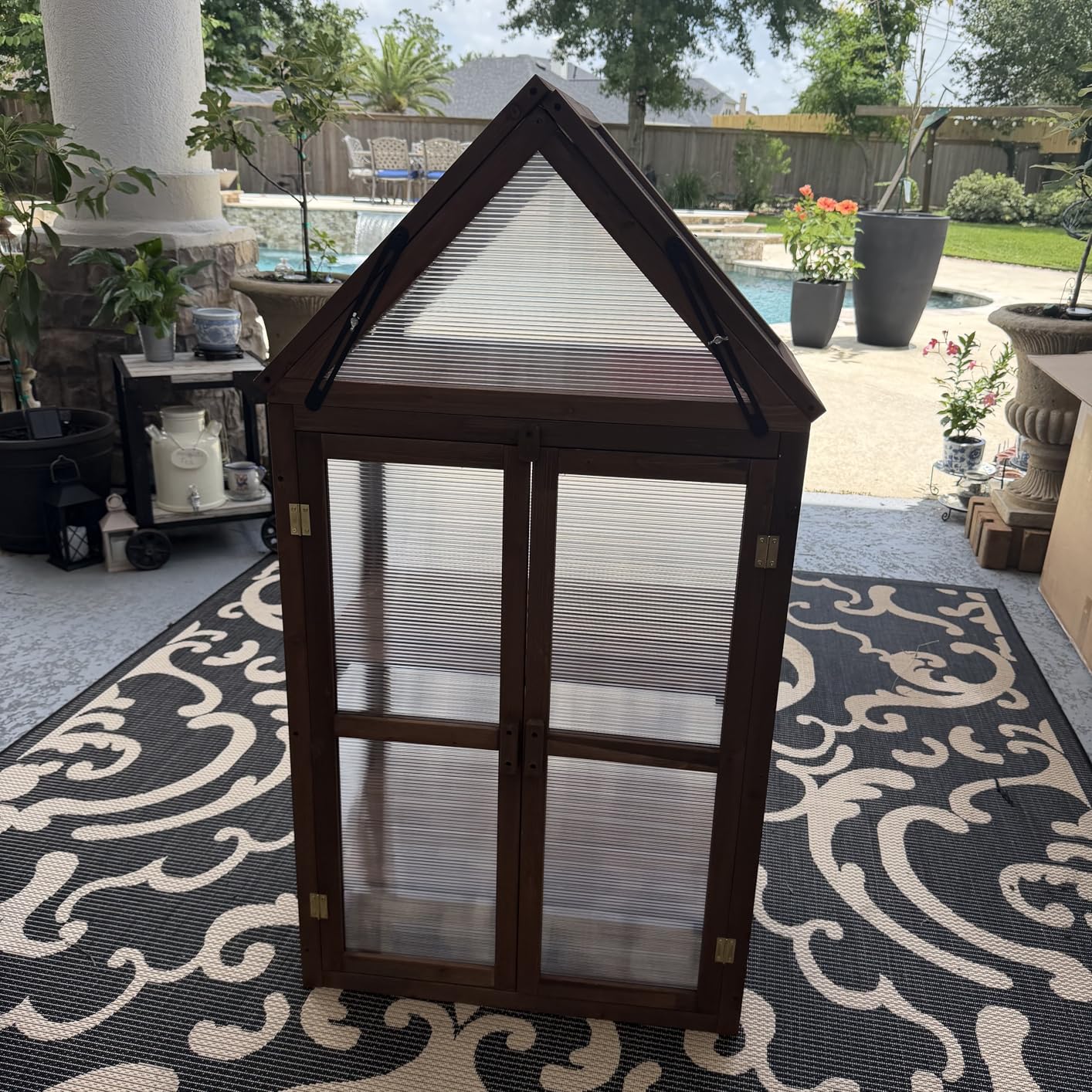 Happygrill Cold Frame, Mini Wooden Green House w/Transparent Openable Roof, Raised Flower Planter Shelf w/3 Adjustable Shelves & Polycarbonate Panels, Small Wood Greenhouse Cabinet for Indoor Outdoors customer photo 1