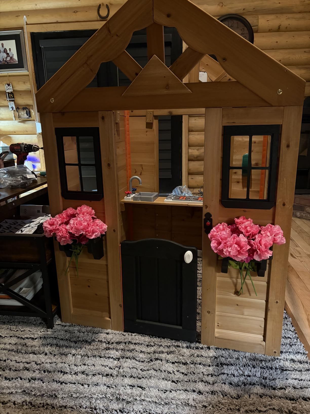 Backyard Discovery Sweetwater White Cedar Wooden Kids Playhouse Cottage with Play Kitchen, Snack Bar, Half Door, Toy Phone, Windows, Flowerpot Holders, Working Doorbell for Outdoor Imaginative Play customer photo 1