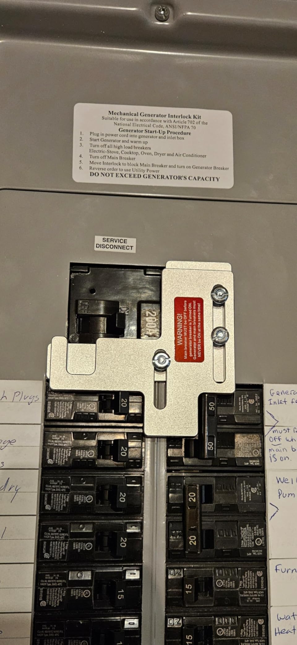 Generator Interlock Kit Compatible with Siemens or Murray 150 or 200 Amp Panels, 7/8-1 1/4