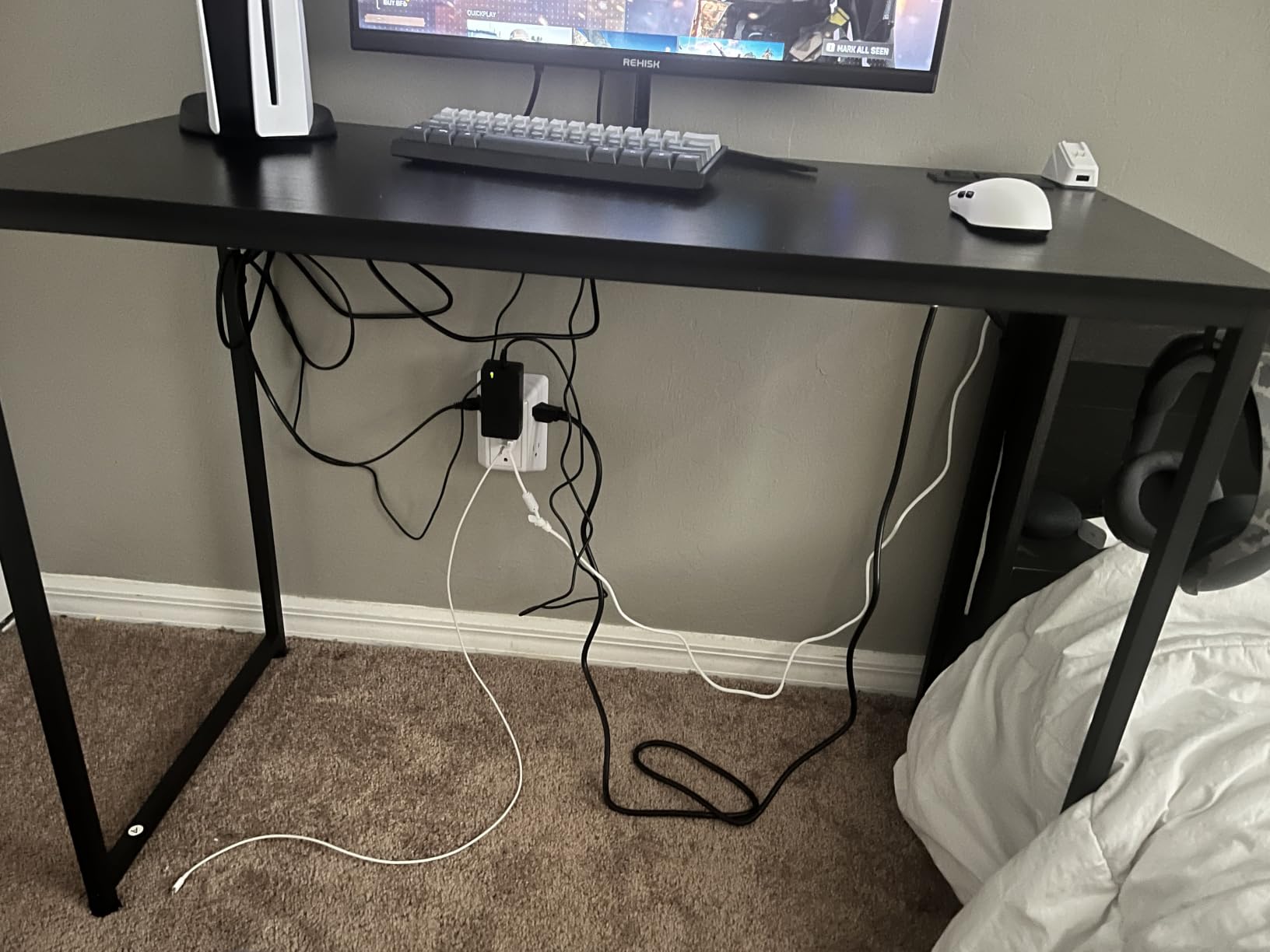 Under Desk Cable Management Tray No Drill, Metal Mesh Cable Management Under Desk with Clamp Mount, 2 Hole Cable Tray with Wire Management and Cord Organizer for Home Office Standing Desk customer photo 2
