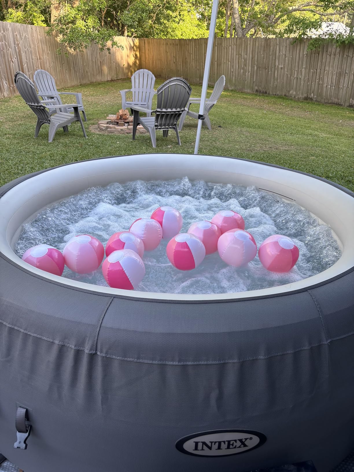 INTEX SimpleSpa 4 Person Round Inflatable Hot Tub, Bubble Massage Spa Set with Insulated Cover, Thermal Ground Cloth, & Chemical Dispenser, 77 in x 26 in customer photo 2