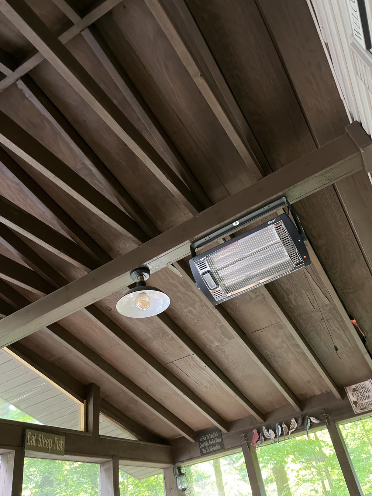 Shinic 2 Packs Electric Garage Heaters, 1500W/750W Ceiling Mounted Heater Radiant Heaters with Halogen Light, 90 Degree Rotation, 5 Mode Settings, Space Heater for Garage, Shop, Large Room and Patio customer photo 1