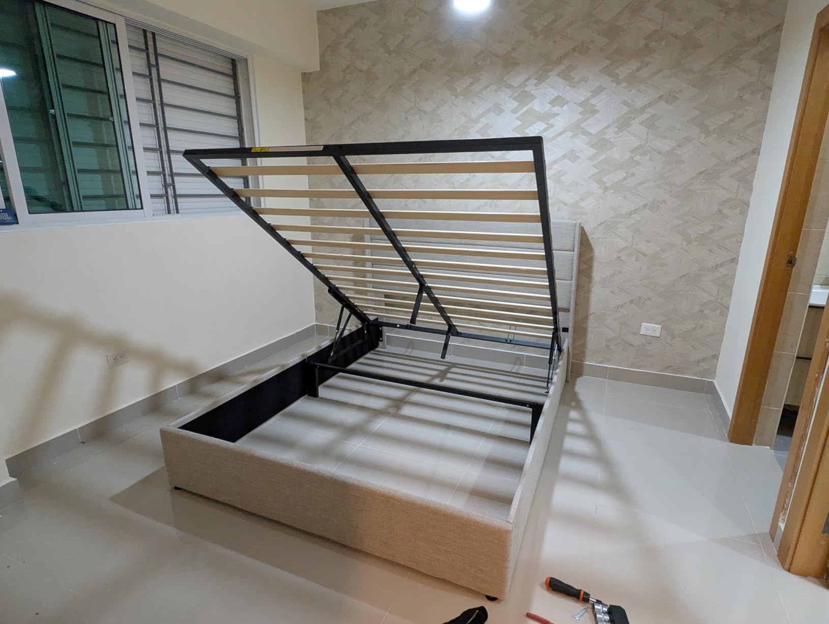 Allewie Queen Size Lift Up Hydraulic Storage Bed Frame Light Beige | Modern Wingback Headboard, Hydraulic Support Storage, No Box Spring Needed customer photo 1