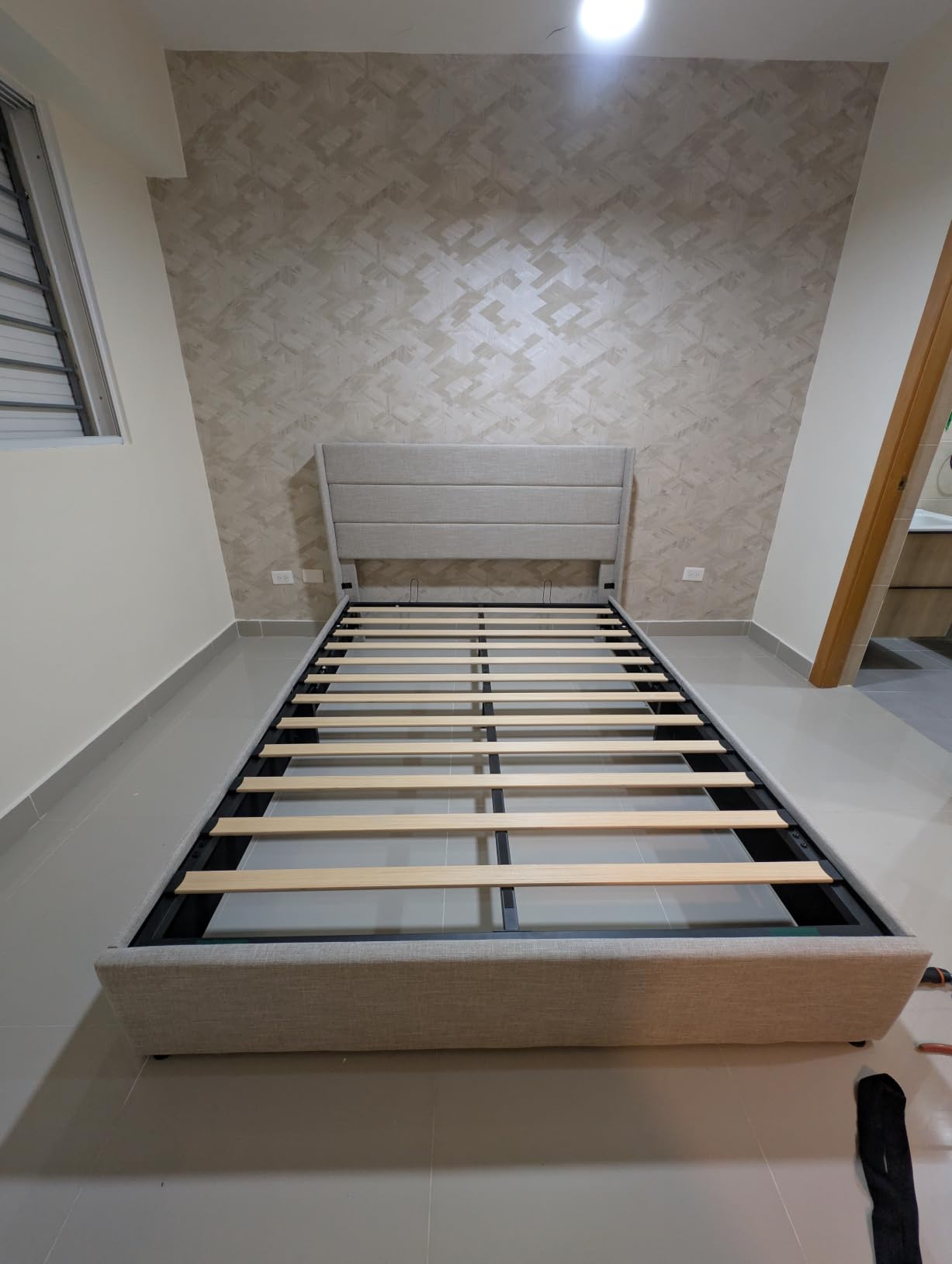 Allewie Queen Size Lift Up Hydraulic Storage Bed Frame Light Beige | Modern Wingback Headboard, Hydraulic Support Storage, No Box Spring Needed customer photo 2