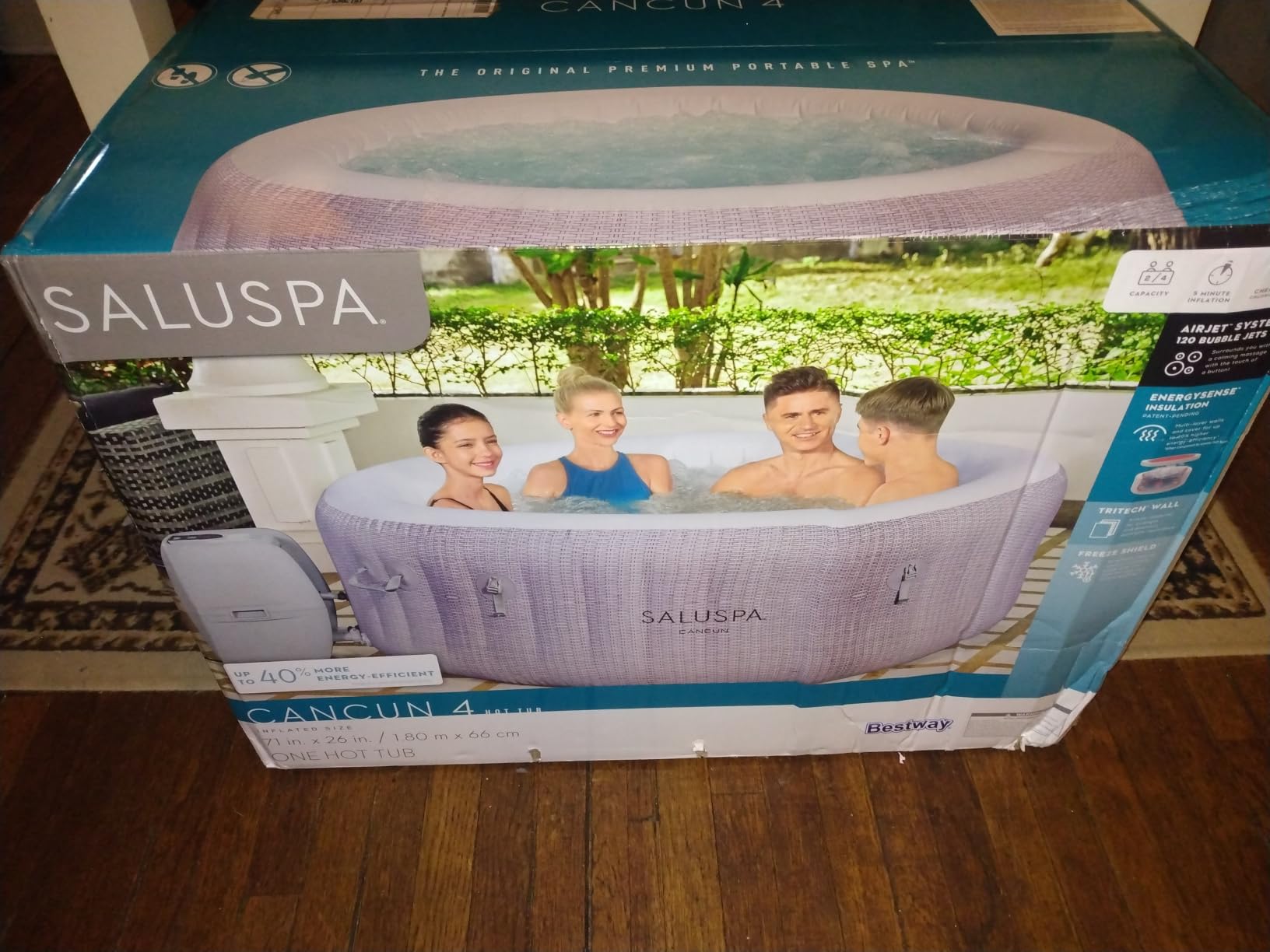 Bestway SaluSpa Aruba 2 to 3 Person Inflatable Hot Tub, Round Energy-Efficient Portable Outdoor Spa with 110 AirJets, 67