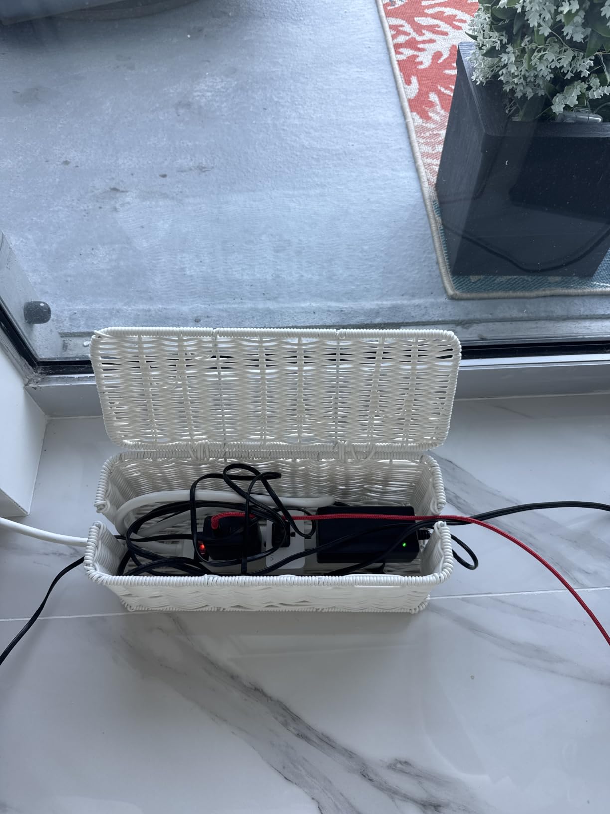 Cable Management Box, Handmade Rattan Cable Organizer with 2 Open Slots, Cord Hider for Power Strip, Router & USB Hub, Registered U.S. Design Patent (D1,112,102), 13