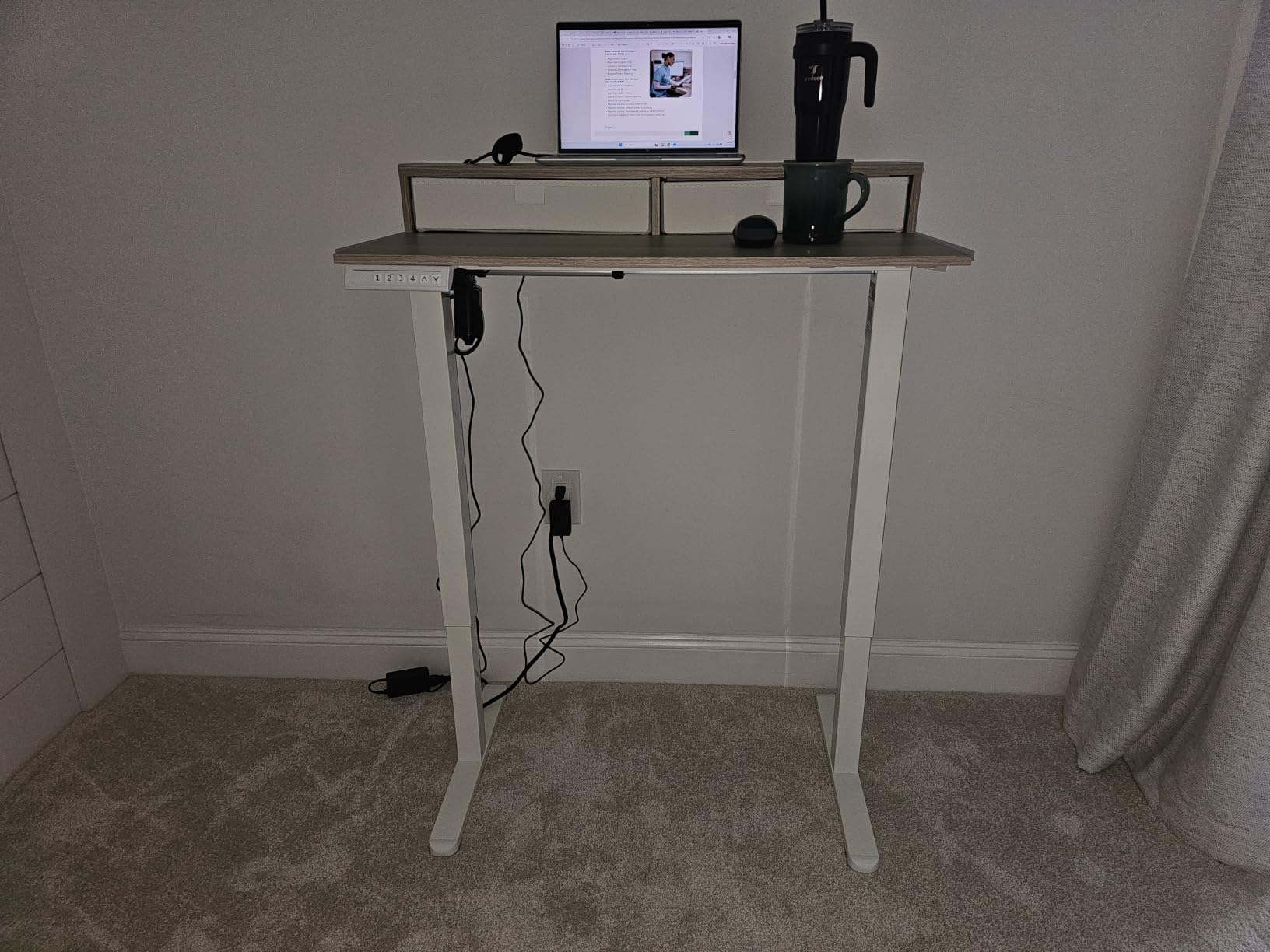 HUANUO 48 x 24 Inches Electric Standing Desk with 2 Drawers, C-Clamp Mount Compatible, Height Adjustable Computer Desk, Home Office Stand Up Desk with 4 Preset Heights & 2 Hooks, Black customer photo 2