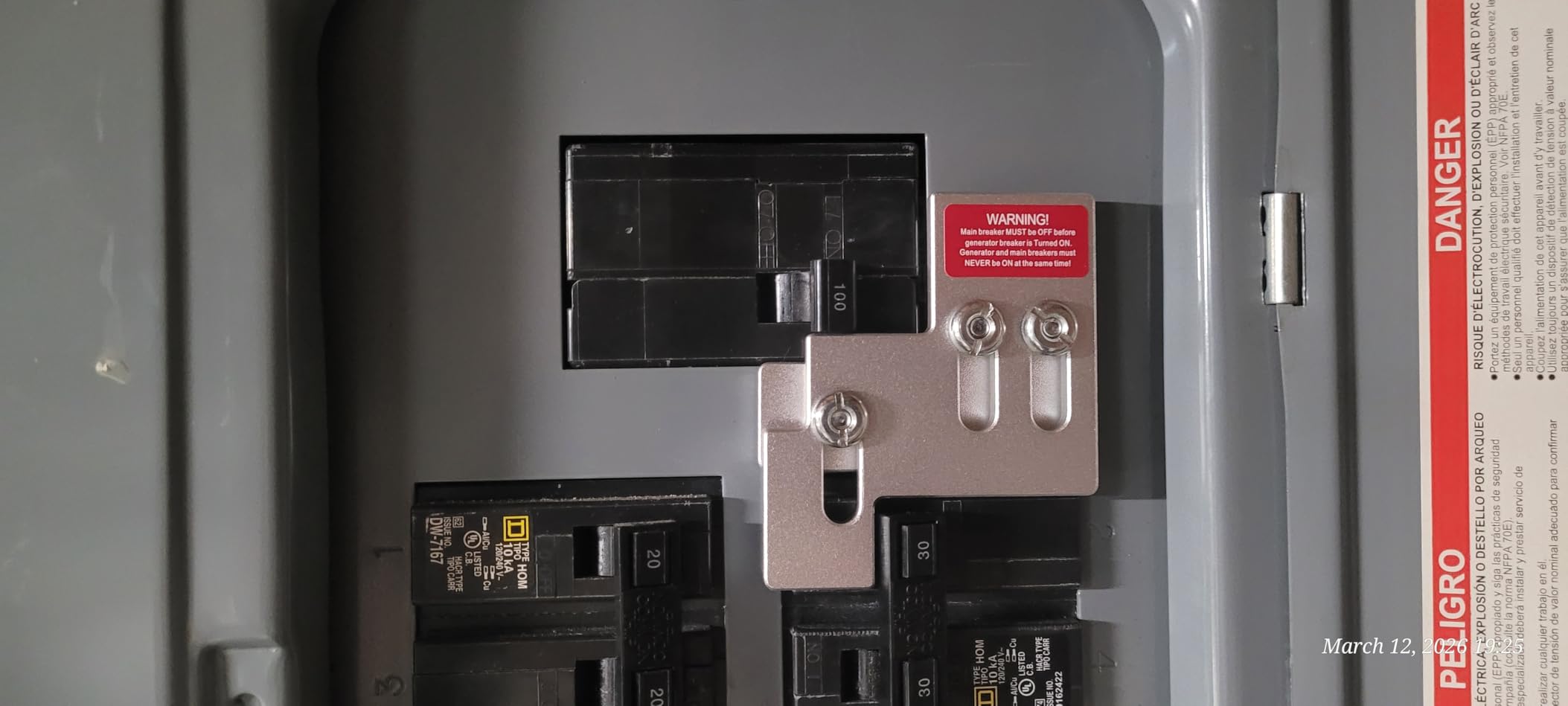 Generator Interlock Kit for Square D QO or Homeline 100 or 125 Amp Panels, 3/4 to 7/8 Inches Spacing, Indoor or Outdoor customer photo 1