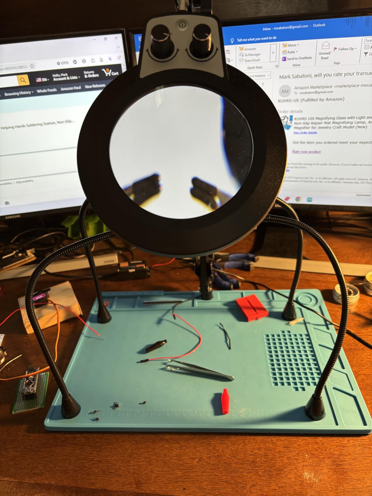 Helping Hands Soldering Station, 10X Magnifying Glass with Light | and Stand, Repair Mat Third Hand Solder Tool, PCB Holder LED Magnifier Desk Lamp for Electronics Craft Model Jewelry- Grey customer photo 1