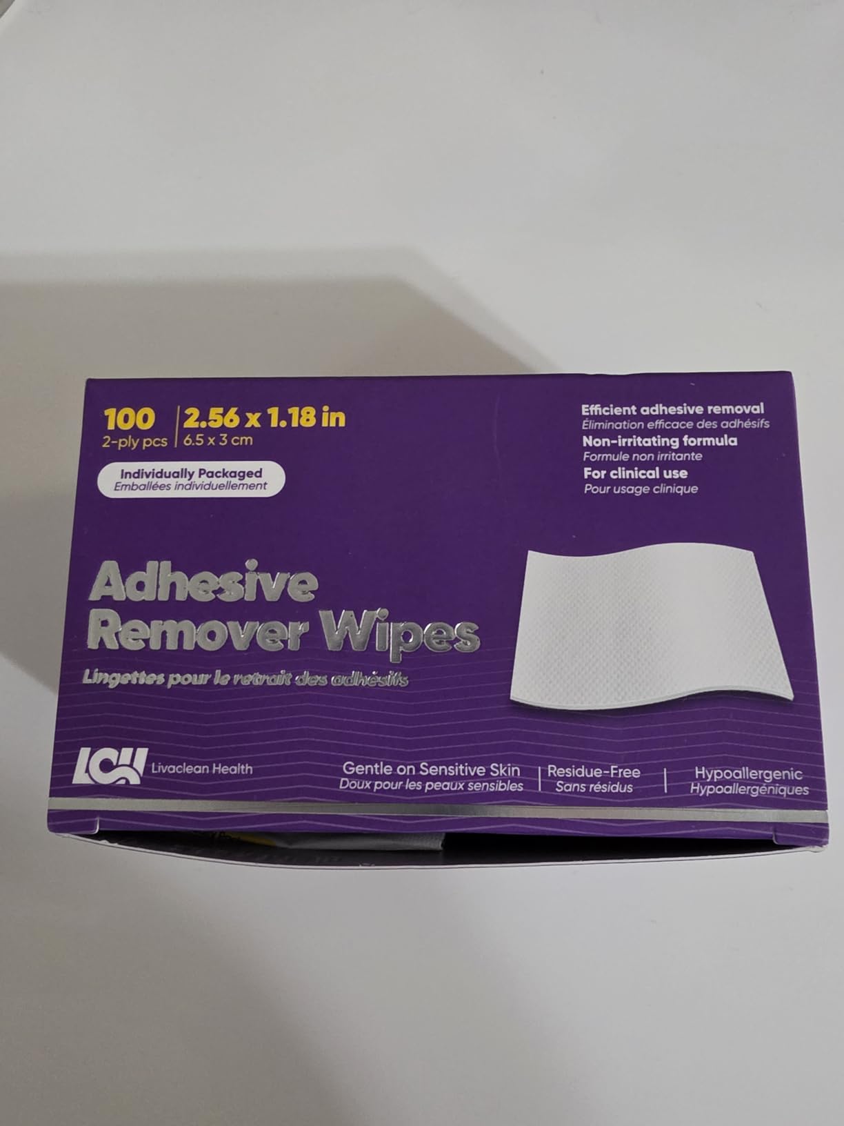 100 CT Adhesive Remover Wipes - Strong & Effective Skin Adhesive Remover - 2 Ply 2.56x1.18in - Medical Adhesive Remover for Bandage, Tape, Dressings, and Ostomy Residue - By Livaclean Health customer photo 1