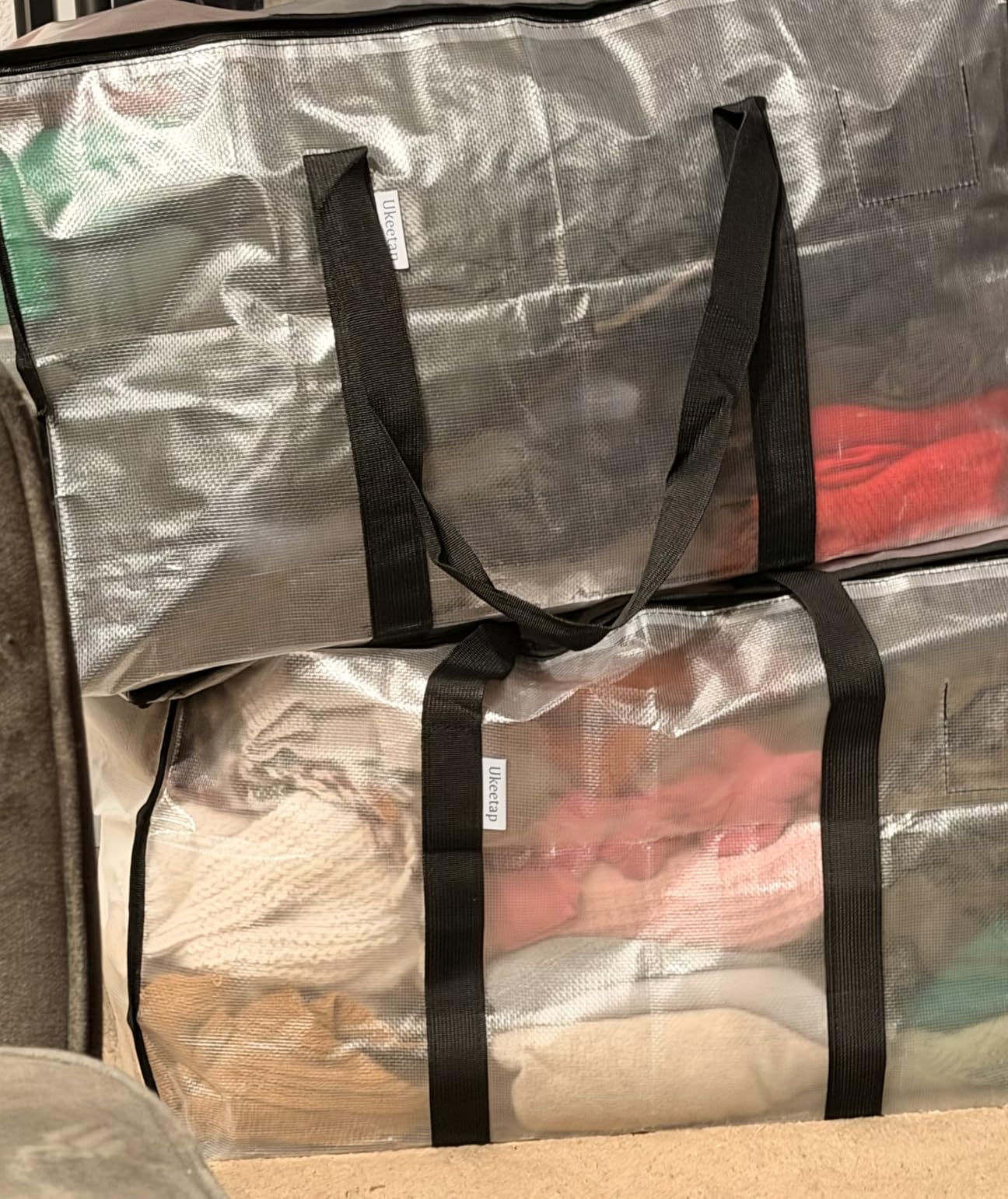 8 Pack Extra Large Heavy Duty Moving Bags, Clear Storage Bins with Lids, Reinforced Handles & Heavy-Duty Zippers Moving Boxes Storage Bags Totes for Clothes Packing, Dorms, College Supplies, Clear customer photo 1