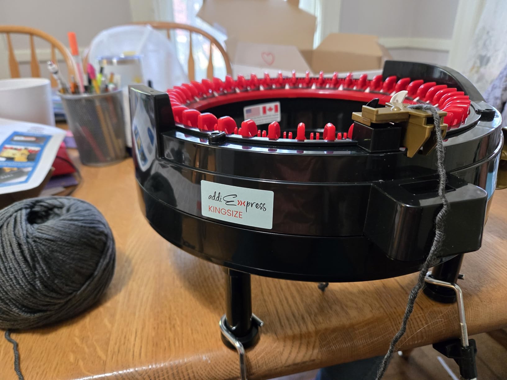 Addi Express King Size Knitting Machine Set, 46 Needles Circular Loom with Hand Crank, Row Counter, Maker's Mercantile Yarn Cake, and Hat Pattern customer photo 1