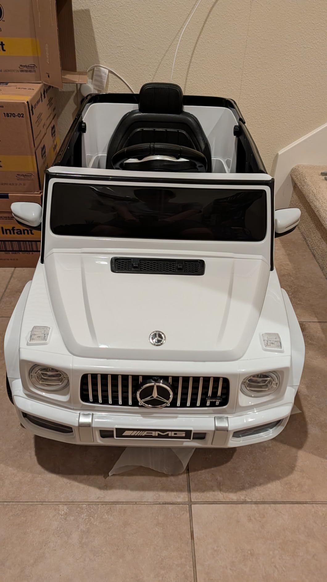 ELEMARA Licensed Mercedes-Benz AMG G63 Ride on Toys,Electric Car for Kids W/Parents Control,Electric Powered G Wagon Ride On Truck Toy,Low Battery Prompt,Bluetooth,Flickering Lights/LED Lights, White customer photo 1