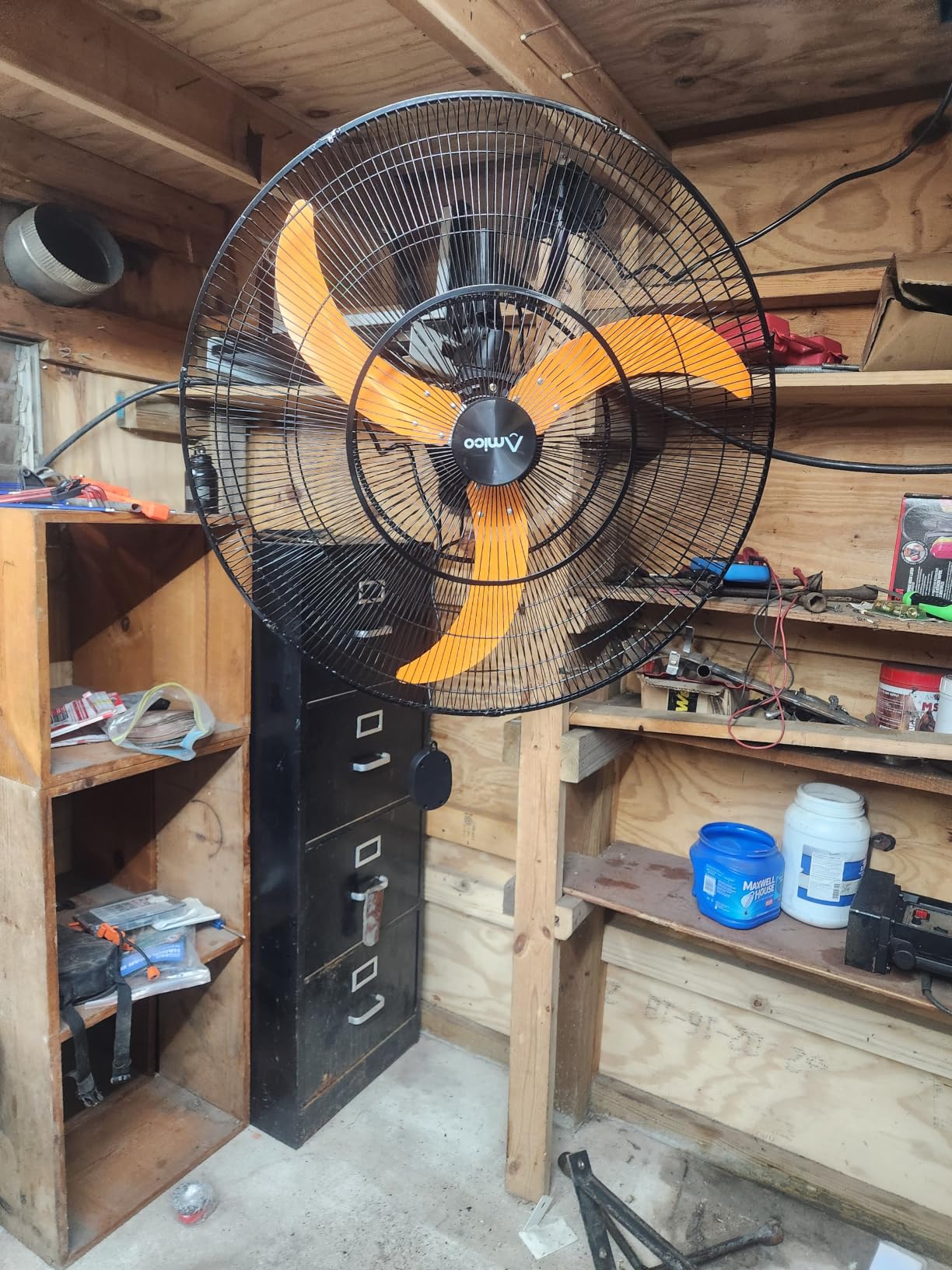 Amico 24 Inch Wall Mount Fan with Remote, 8-Speed DC Motor, Oscillating Fan | 9000 CFM High Velocity, IP44 Waterproof Industrial Wall Mounted Fan for Garage, Patio, Porch, Outdoor,ETL Listed customer photo 1