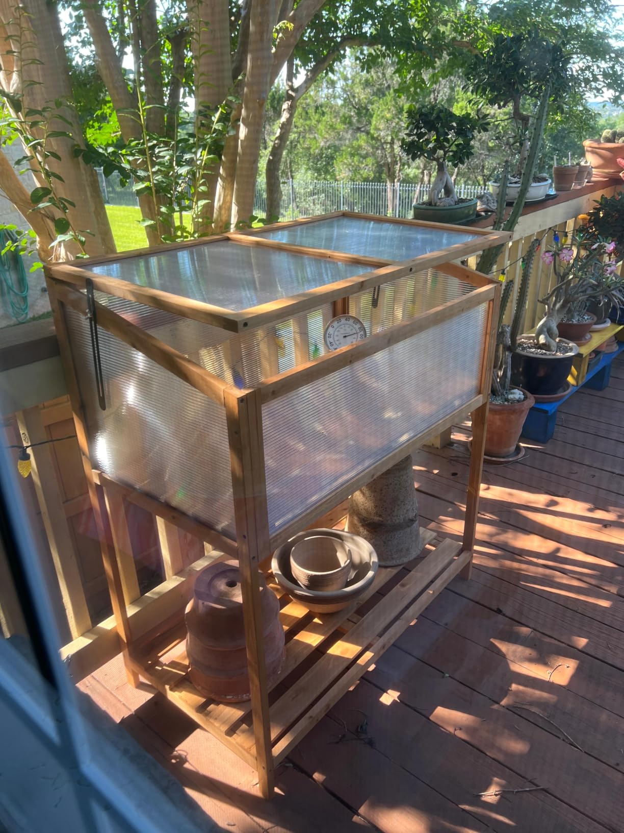 Giantex Wood Cold Frame Greenhouse, Raised Flower Planter Protection with Transparent Openable Roof & Slatted Shelf, Indoor Outdoor Hot House for Garden Balcony, 36