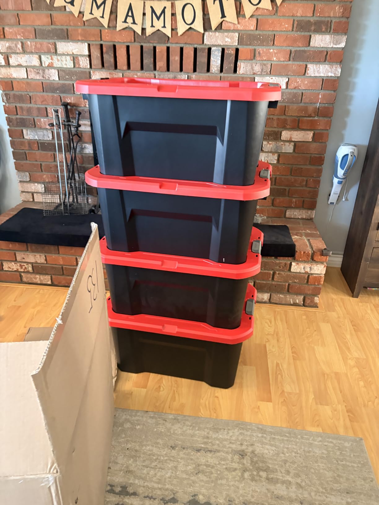 CRAFTSMAN 20-Gallon Heavy Duty Plastic Storage Bins with Lids, 4 Pack | 20-gal stackable storage totes with dual latching lids, Weather-resistant, 14.3H x 19.7W x 28.2D, Garage & home organization customer photo 2