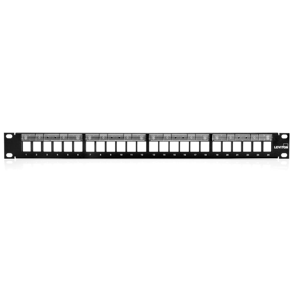 Leviton 49255-H24 QuickPort Patch Panel, 24-Port, 1RU, Cable Management Bar Included, Metal, Black customer photo 1