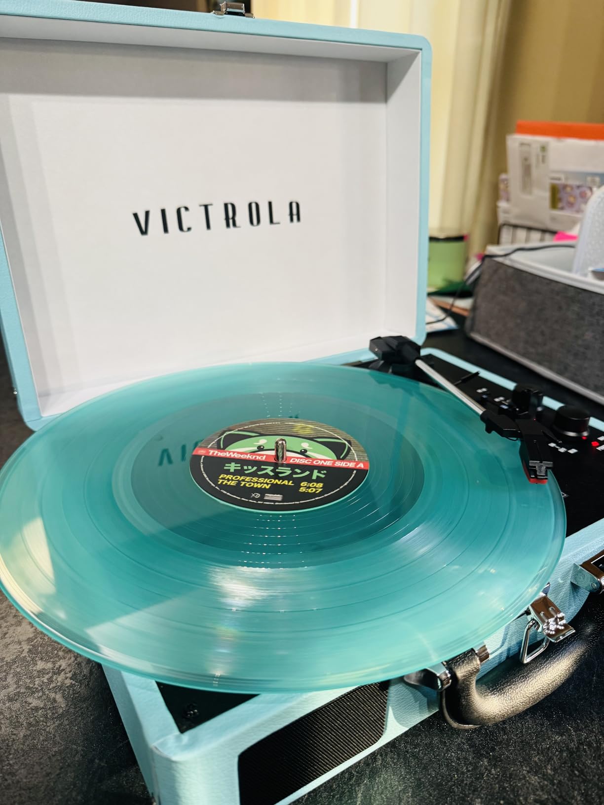 Victrola Journey - Bluetooth Suitcase Record Player - Turquoise | Built-in stereo speakers, 3-speed turntable plays 7