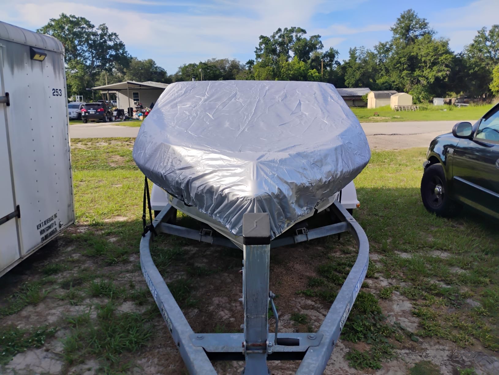 iCOVER Trailerable Boat Cover- 20'-23' Heavy Duty Waterproof Tarp Covers with Storage Bag, Fits V-Hull, Fish&Ski, Pro-Style, Fishing, Runabout, Bass Boats, up to 20ft-23ft Long X 100