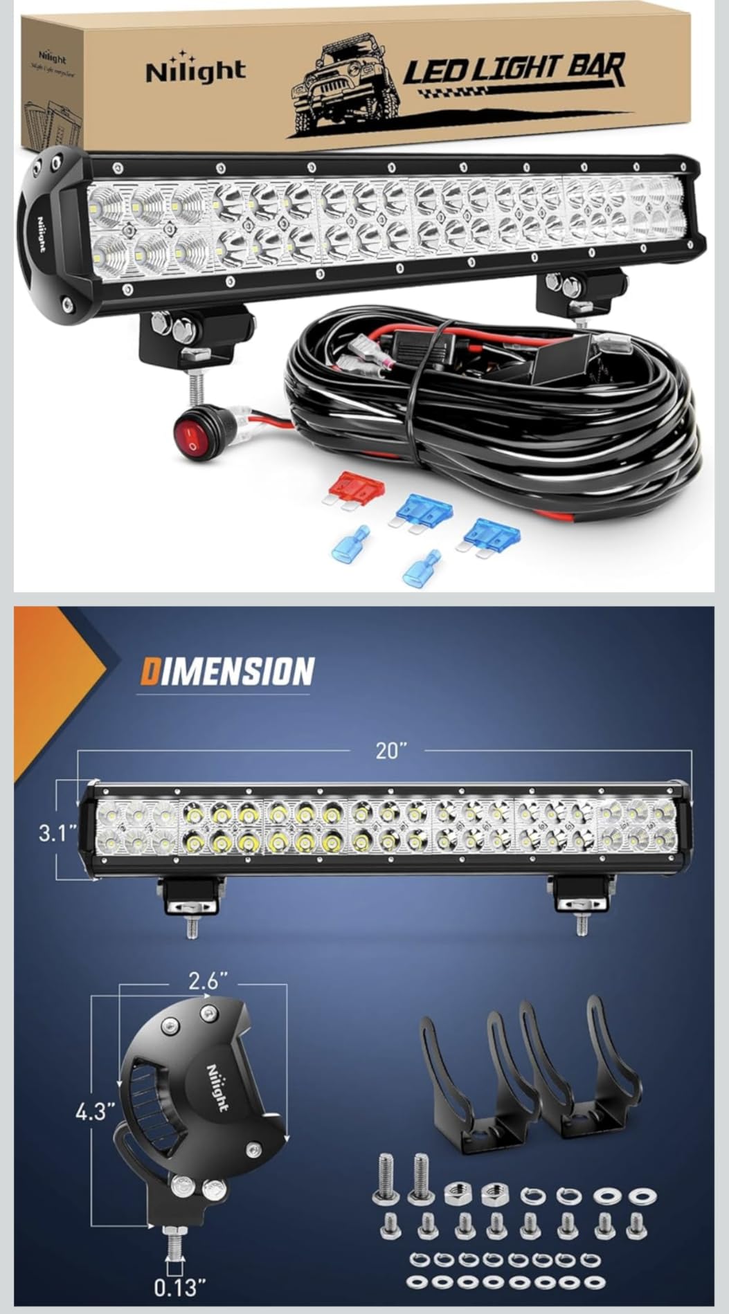 Nilight - ZH006 LED Light Bar 20 Inch 126W Spot Flood Combo Led Off Road Lights with Wiring Harness Kit customer photo 1