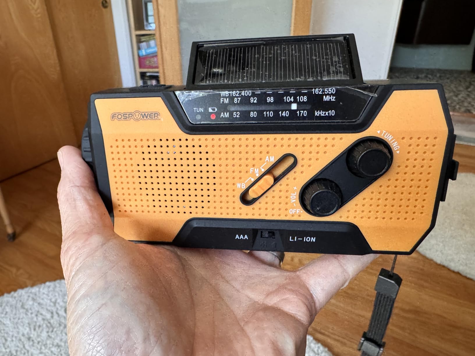FosPower NOAA Emergency Weather Radio A1 7400mWh Portable Power Bank, AM/FM, USB/Solar/Hand Crank Charging, Battery Operated, SOS Alarm & Flashlight for Indoor/Outdoor Emergency - Orange customer photo 2