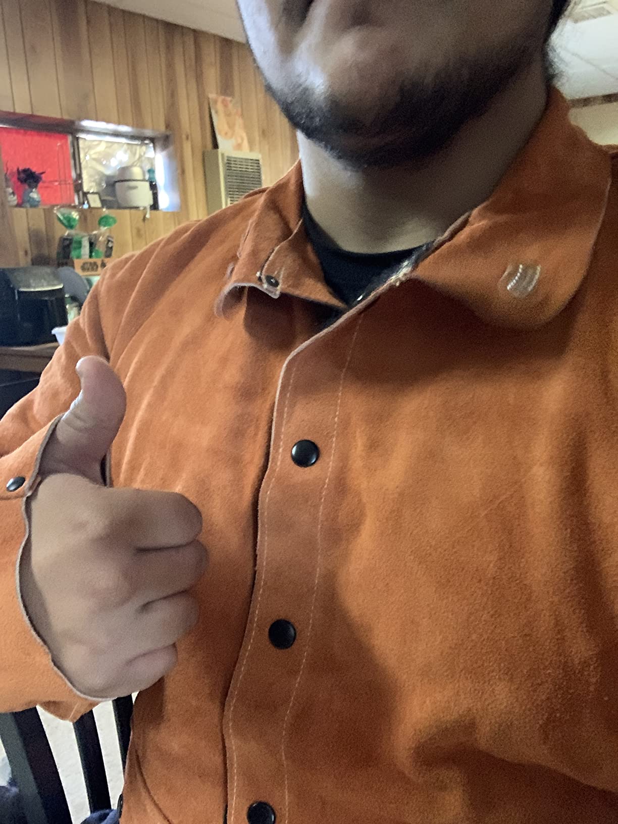 Leather Welding Jacket - Flame-Resistant Heavy Duty Work Welder Jackets - Split Cowhide Welding Coat for Men Women customer photo 2